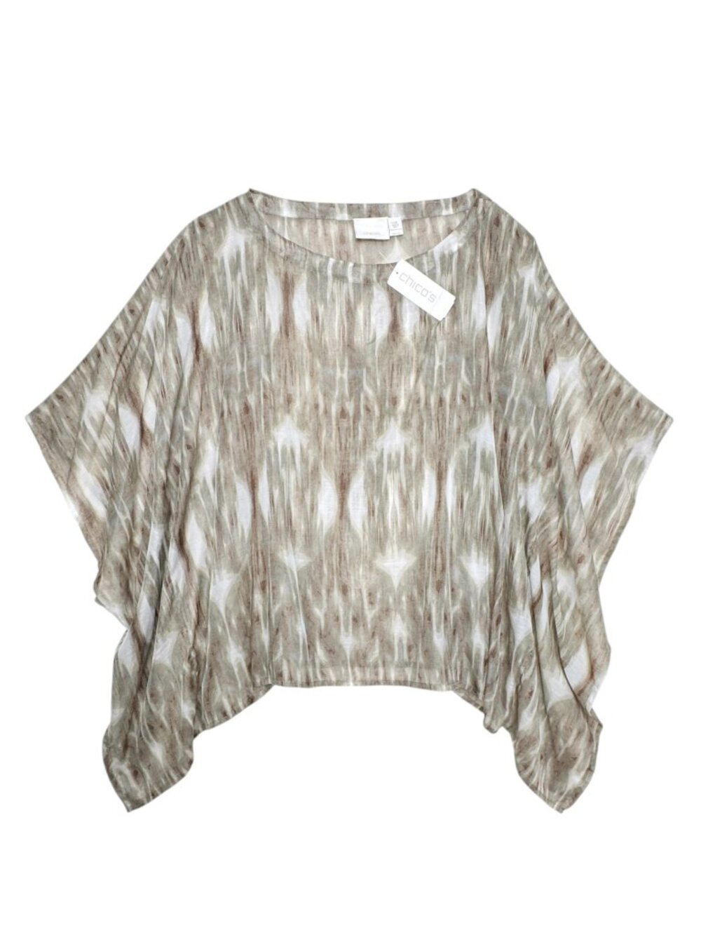CHICO'S SHEER CHIFFON SWIM COVERUP IKAT PRINT RESORT COASTAL CABANA CHIC NWT LXL